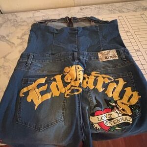 Ed Hardy Denim Jeans with Bold Yellow Graphics